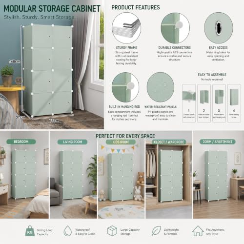 Image of Mevigo Plastic Wardrobe for Kids & Baby | 8-Door Cupboard for Clothes | Almirah for Kids Clothes | Collapsible Baby Wardrobe | Cupboard Storage Rack for Toys Books | Bedroom -Green