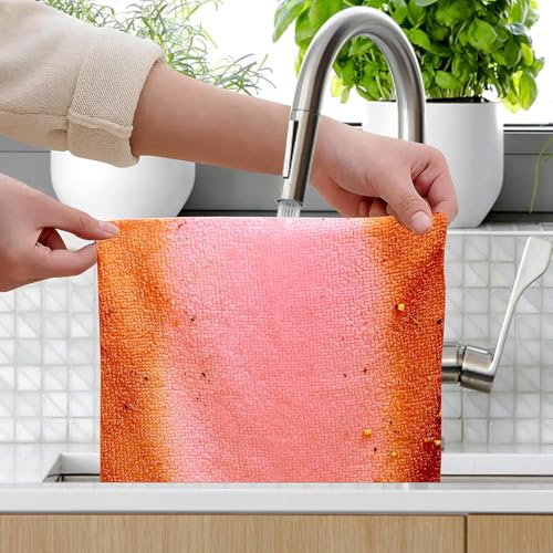 Image of UCRAVO PINK 4 Roll Microfiber Cleaning Cloth Roll - 200 Sheets Pre-Cut Tear Away Towels, 20,000 Washable Reusable Cleaning Rags, Lint Free Ultra Absorbent Cloth for Kitchen Products & Car Cleaning