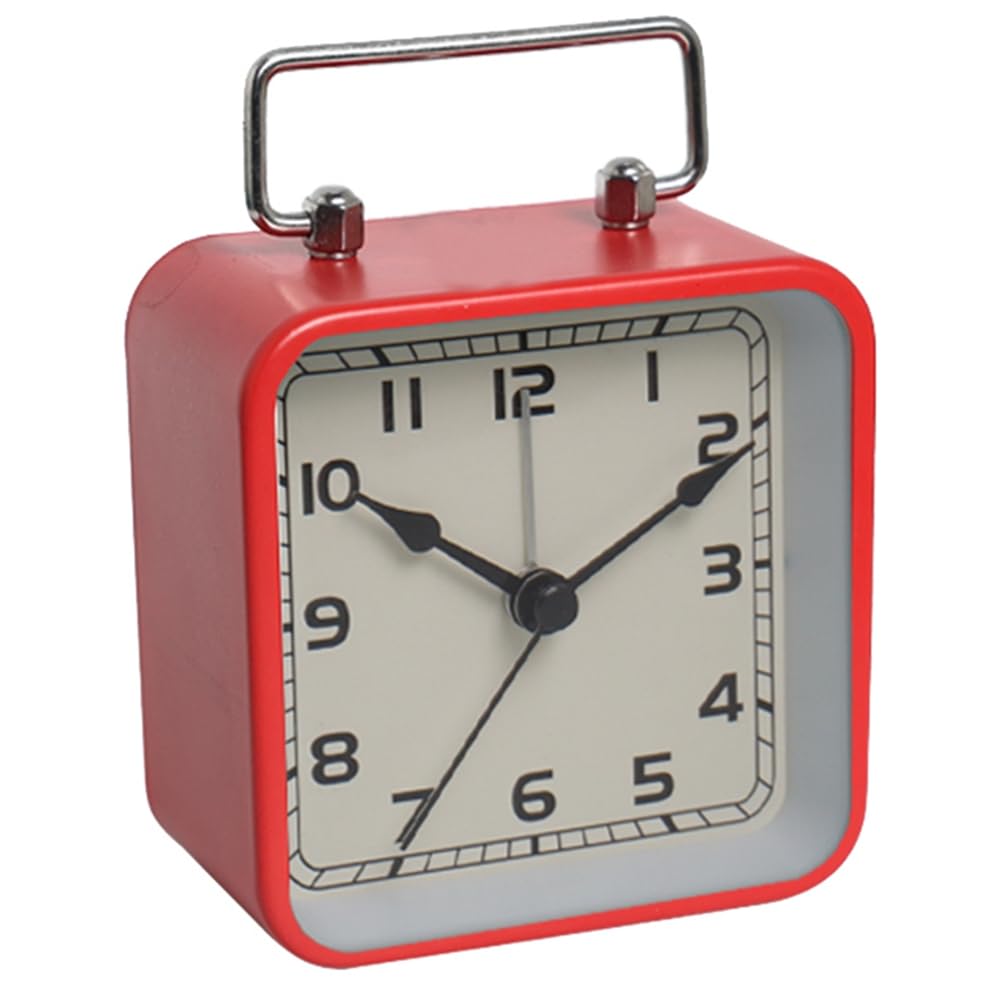 CTRLZS Small Metal Square Alarm Clock Desktop Silent Clock Students Sleep Quartz Watch Clock Red