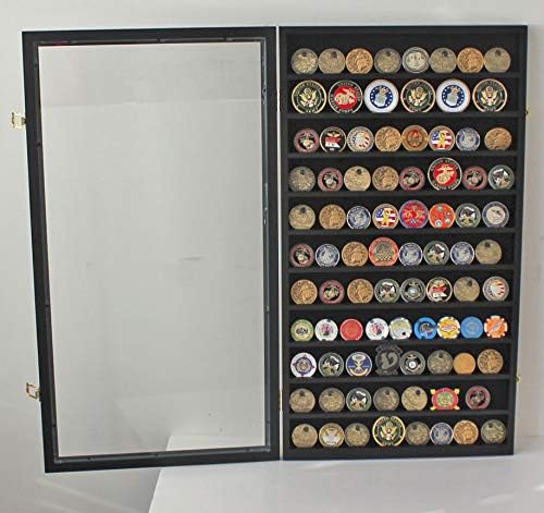 DisplayGifts Military Challenge Coin Display Case Poker Chips Holder Wall Cabinet Rack 29 X 16 Compatible with Army Navy Air Force Marine Corps Challenge Coins