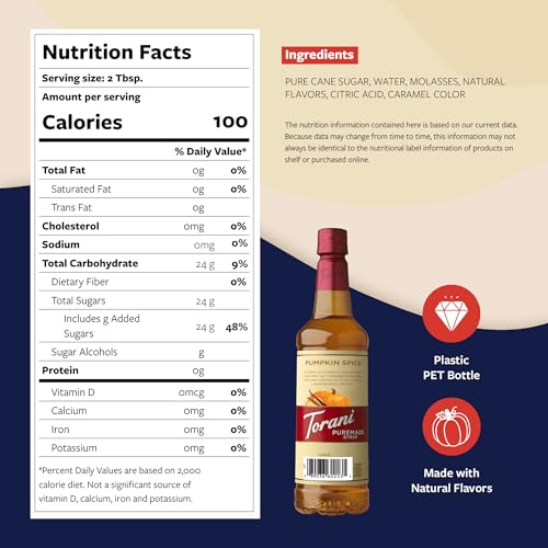 Torani Puremade Syrup, Pumpkin Spice Flavoring for Drinks, Pump Included, 25.4 Fl Oz - image 2