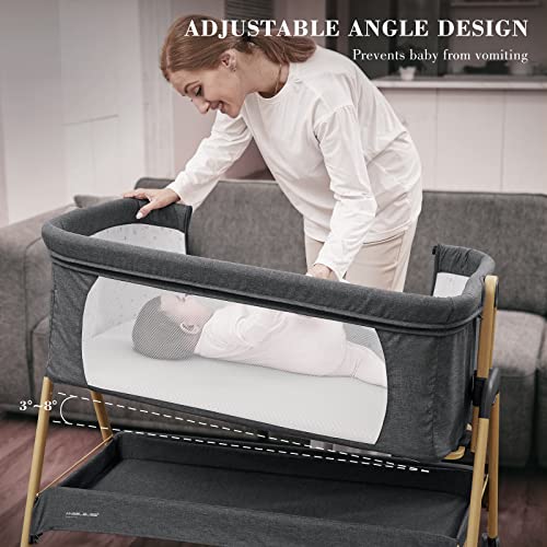 Angelbliss Baby Bassinet Bedside Sleeper, Easy Folding Bedside Crib With 100% Breathable & Washable Mattress Baby Bed, 6-Level Adjustable Portable Bassinets For Safe Co-Sleeping For Newborn Infant #TOP4