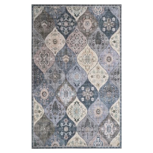 Xfrog Boho Blumen Teppich - Rutschfester Waschbarer Ultraweicher Antiker Flächenteppich Mit Niedrigem Flor für Wohnzimmer, Schlafzimmer… – Ansicht 8