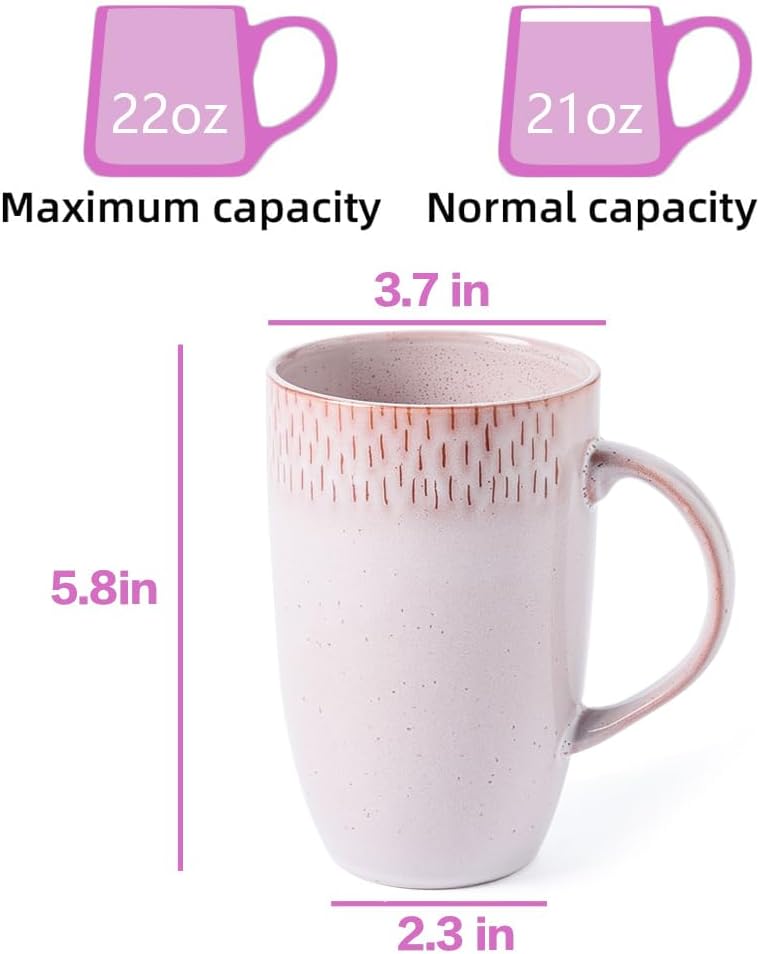 Ceramic Coffee Mugs, Extra Large, 22 oz Big Mug,Tea and Coffee Cups, Hand-painted Mugs, Large Handle, Tall Coffee Mug for Office/Home, Microwave and Dishwasher Safe. (Pink) - Image 2