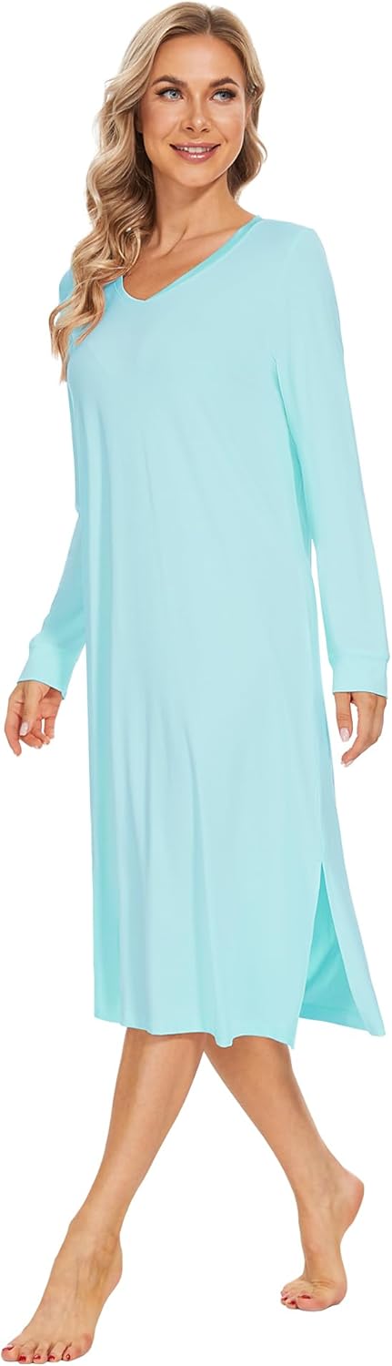 WiWi Viscose from Bamboo Nightgowns for Women Long Sleeve Nightgown Soft Pajamas Warm Pj Dress S-XXL - Image 3