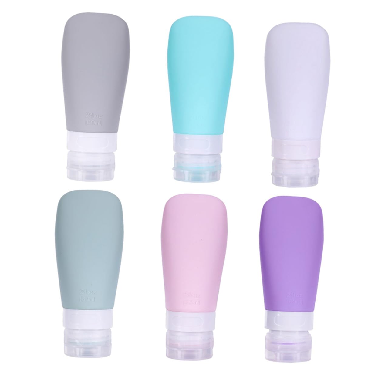 6 piezas Botes de Silicona para Cosméticos Diseño Sectorizado Portátil y Ligero Botellas de Viaje para Lociones y Champús Colores Surtidos Rosa Gris Púrpura Azul Verde Gris