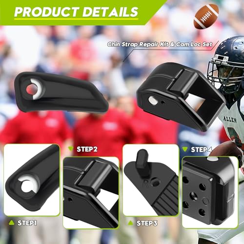 Honkador Chin Strap Repair Kit & Cam Loc Set - Compatible with Riddell SpeedFlex, Includes Fastener & Hard Cup Strap for Youth Football Helmets, 2-Pack, Black