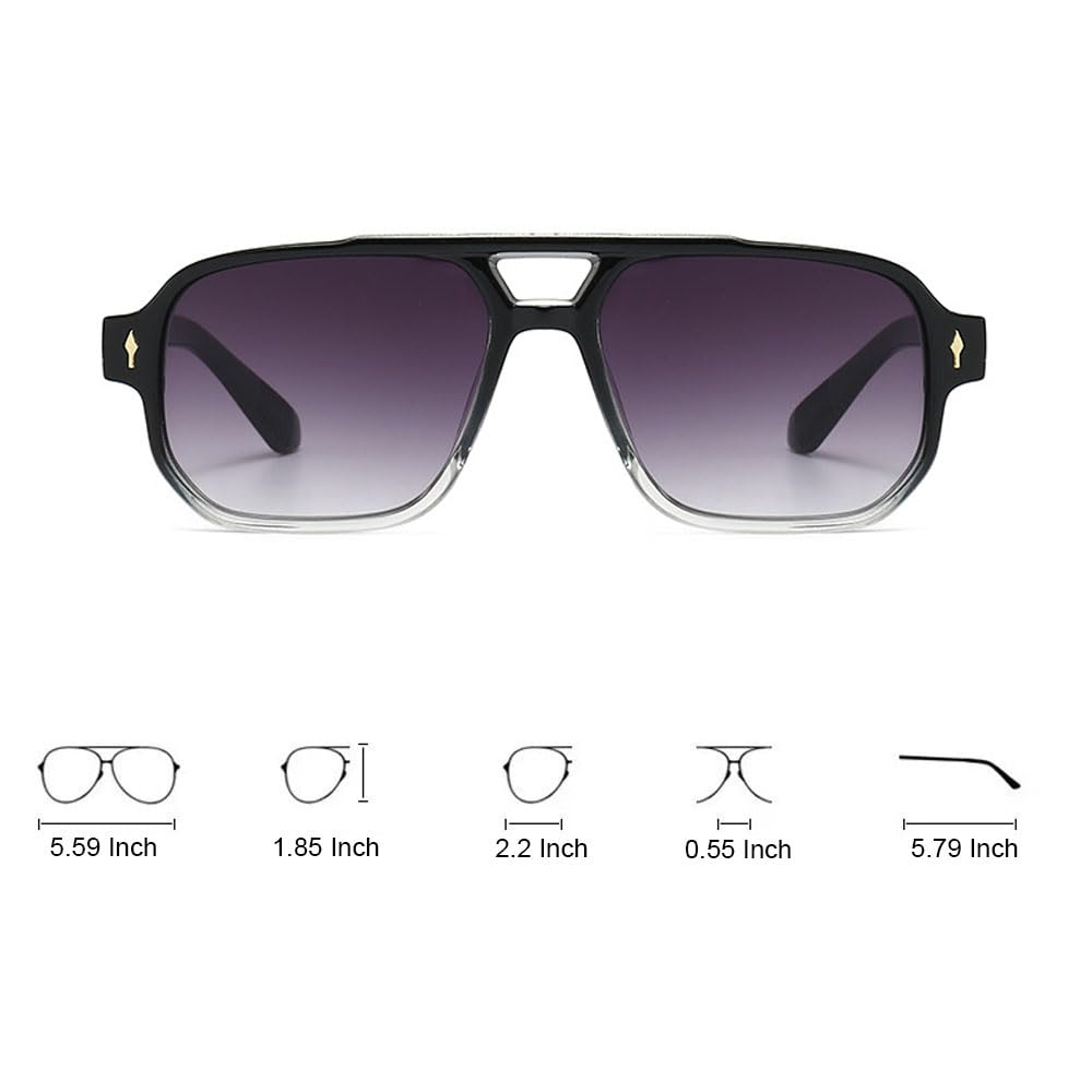 OZPYKAE Men Square Sunglasses,Classic Retro UV400 Protection Double Bridge Trendy Rectangle Aviator Women Men Sun Glasses