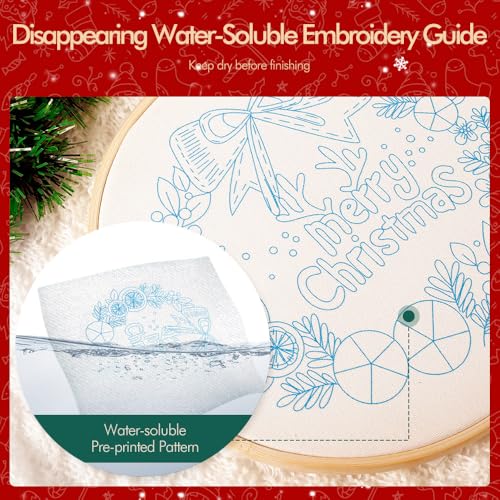 Image of wtisan Christmas Embroidery Kit, Cross Stitch Kits for Beginners, Needlepoint with All Tools & Instructions, Stamped Hand Embroidery Starter Kit for Holiday Crafts & Xmas Home Decor, W14