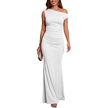 Yknktstc Women One Shoulder Maxi Dress Ruched Mermaid Formal Evening Gown | bodycon dress for wedding guest cocktail party banquet prom, soft stretchy fabric, elegant mermaid hem, slim fit