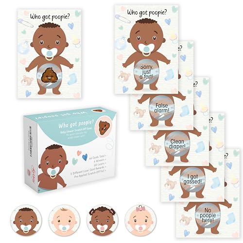 Party Hearty Baby Shower Scratch-Off Game, Poopie Emoji Cards - Brown Boy