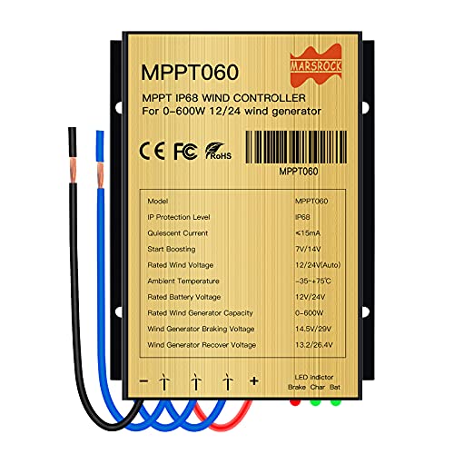 Marsrock IP68 0-600W MPPT Mini Home Windmill Controller Wind Turbine Generator Controller 12V/24V Auto Suitable for DC and AC Wind Windmill Turbine