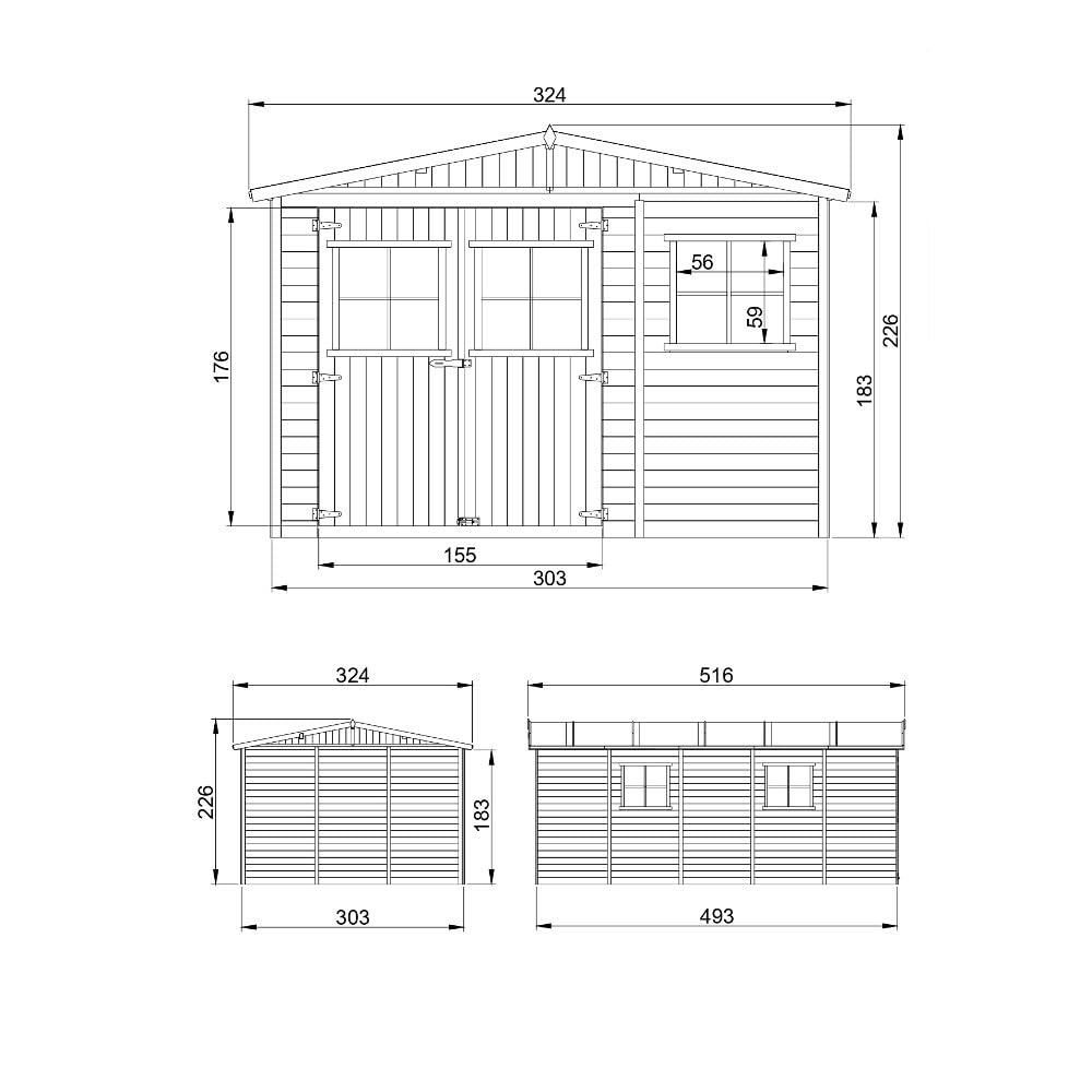 Cobertizo de Madera para jardín - 324x516cm/15m2 Cobertizo de Madera Natural - Taller de Jardín - Bicicleta, Almacenamiento de Herramientas TIMBELA M337
