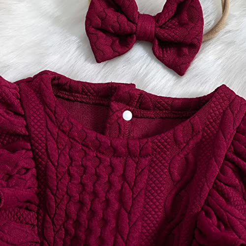 Baby Girl Knit Dress Long Sleeves Sweater Dress Toddler Fall Winter Outfits with Bowtie4