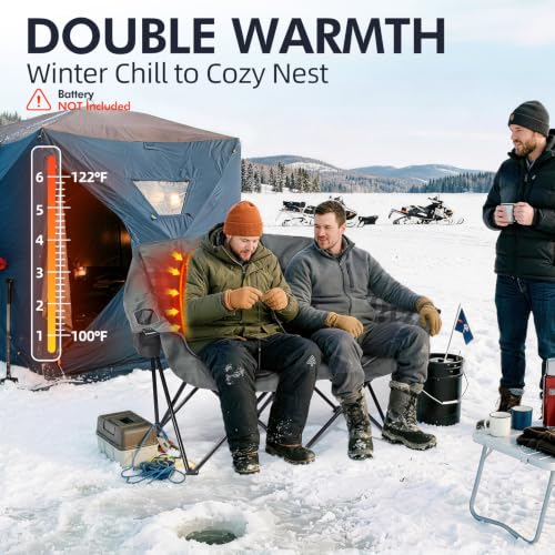 Image of Heated Double Camping Chair - Heated Loveseat Padded Chairs for 2 Person