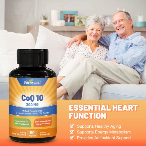 Focuswell Coq10 300Mg Softgels, Vegetarian Dietary Supplement For Heart Health Support, Energy Production, Non-Gmo, Gluten Free, Vegan - 60 Counts #TOP2