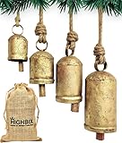 Rustic Christmas Hanging Bells – Handmade Iron Bell Set on Jute Rope – Vintage Shabby Chic Door & Wall Decor – HIGHBIX Farmhouse Holiday Decoration (4)