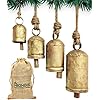 HIGHBIX Set of 4 Harmony Cow Bells Vintage Handmade Rustic Lucky Christmas Hanging Decor Bells On Rope