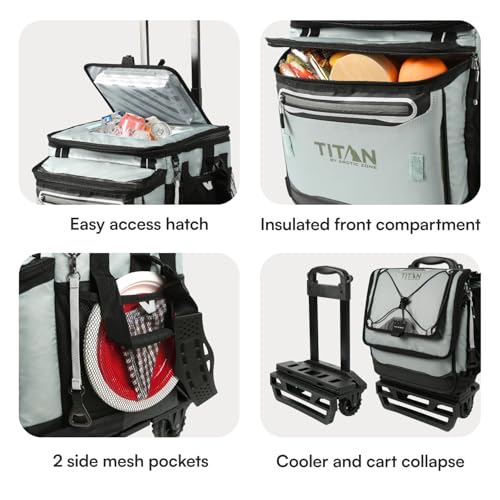 Image of Titan by Arctic Zone 60 Can Wheeled Cooler, Rolling Cart | Collapsible soft sided cooler, detachable rolling AT cart, insulated bag with leak proof lining, for travel, beach, picnic
