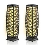 2 Pieces Outdoor Solar Lantern, IP65 Waterproof Wicker Floor Lamps with Auto On/Off LED Light, Outdo