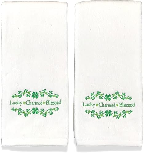 Miniatura 7 de Serafina Home Toallas de mano irlandesas del día de San Patricio suave absorbente invitado dos tonos verde Lucky Blessed Charmed trébol bordado,
