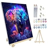 hyzsj Paint by Number for Adults Framed Canvas, DIY Elephant Arts and Crafts for Adults Beginner with Wooden Easel, Paint Brushes, Acrylic Paint Set for Home Wall Decor