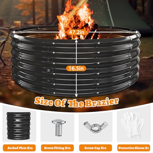 VAMFUTRE 17" high,48" Diameter Metal Fire Pit Ring/Bonfire Fire Ring Black by VAMFUTRE - Used condition - Image 3