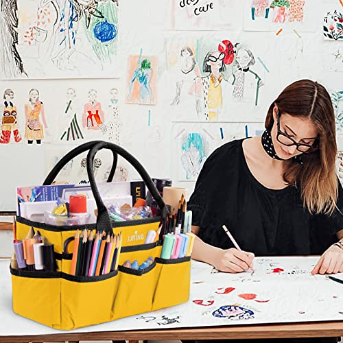 Jjring Craft and Art Tote - 600D Yellow Nylon Fabric Art Sewing Organizer Bag with Pockets - for Craft, Scrapbooking, Medical, and Office Supplies Storage