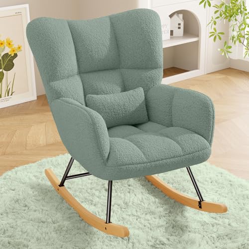Hawthyhome Velours Fauteuil a Bascule, Rocking Chair, Fauteuil Allaitement, Chaise à Bascule Scandinave en Bois pour Chambre d' Enfant Chambre à Coucher Salon Balcon,...