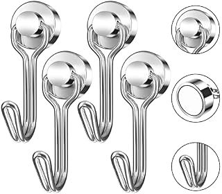 Magnetic Hooks, 4 Pack 30 lb+ Swivel Swing Neodymium Magnet Hooks, Magnetic Hooks for Fridge, Magnet with Hooks, Strong Magnet Hooks for Hanging, Ceiling, Workplace, Garage, Kitchen, Camping Van