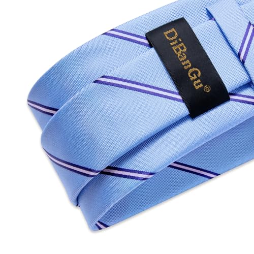Image of DiBanGu Mens Tie Silk Plaid Striped Necktie and Pocket Square Cufflinks Tie Clip Set with Gift Box Formal Wedding Party