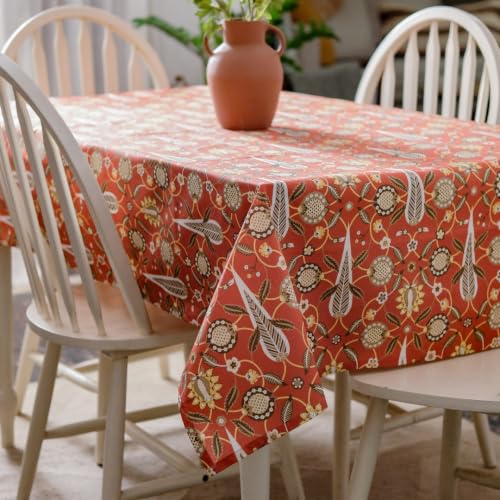 Image of THE YARD HOUSE Wipeable & Anti-Slip Cotton Table Cover for Family Dining, Party. Protects Against Spills, Scratches, Damages (Spicekeepers Dream, 60 x 90 inch (Rectangle))