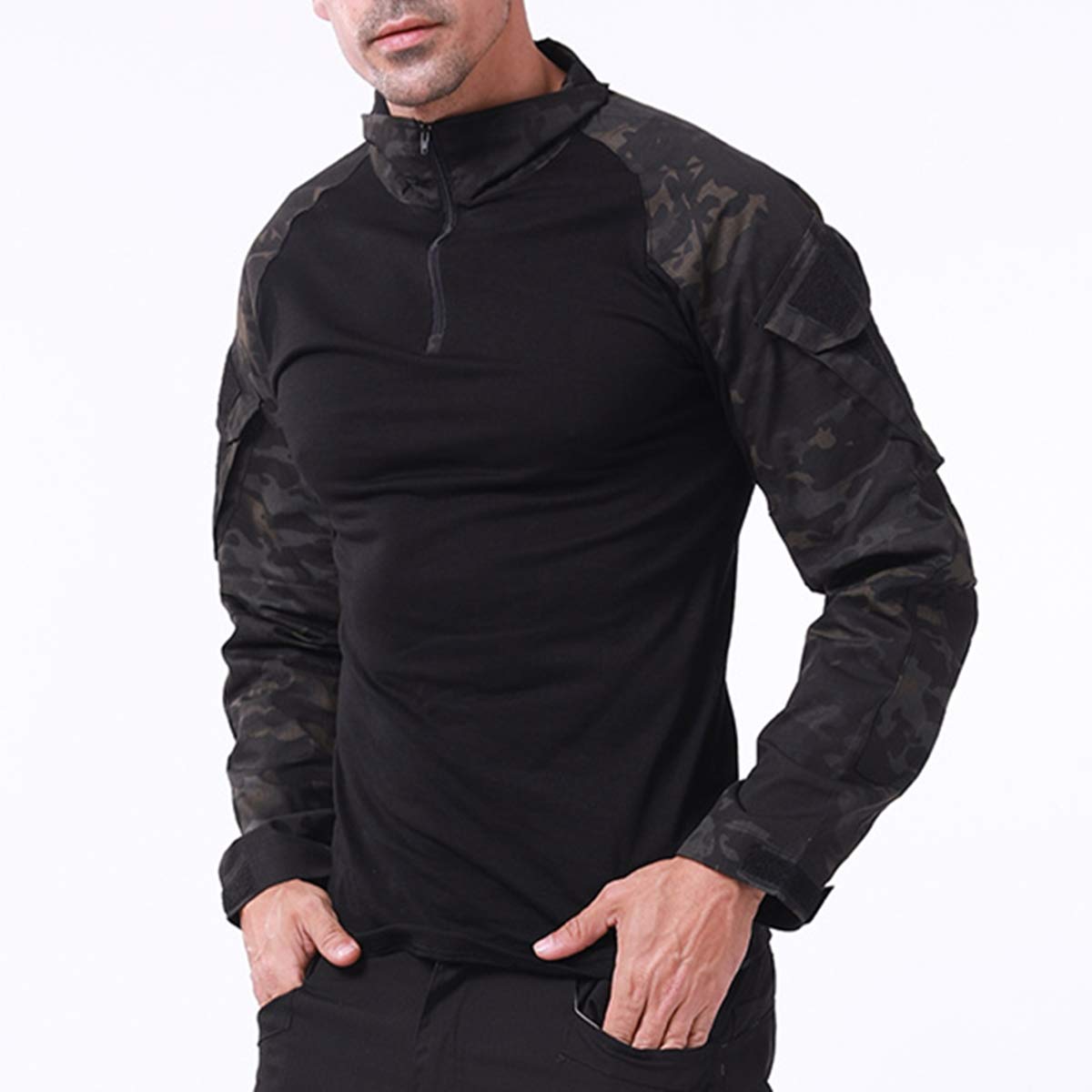 FENG T-Shirt de Combat Militaire Tactique pour Hommes à Manches Longues Chemise Camo Coupe ajustée Uniforme Militaire Accessoires Airsoft Chasse randonnée