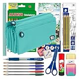 📚 CONTENIDO: 4 LÁPICES de grafito de distintas durezas en Madera PEFC, 12 LÁPICES DE COLORES hexagonales de madera con Certificación PEFC, 12 ROTULADORES de colores brillantes, superlavables y no tóxicos, 5 BOLÍGRAFOS Medium (2X Azul, Rojo, Verde y Negro)