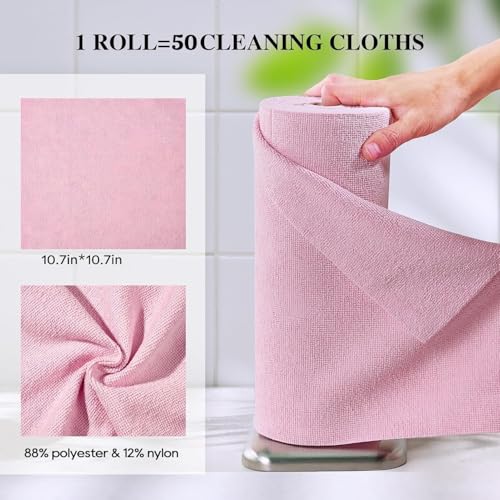 Image of Microfiber Cleaning Cloth Roll 25x25CM - Reusable Tear-Away Towels Washable Super Absorbent Lint Free Cleaning Rags for Kitchen, Car, Garage and Home (Multicolor 2 Roll, 50 Pack)