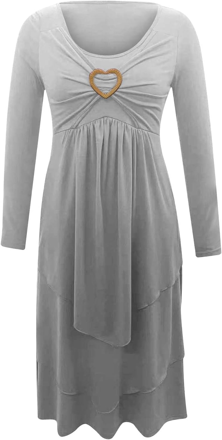Winter Dresses for Women Wedding Guests Casual Cute Heart Long Sleeve Tiered Maxi Dress with Pockets Plus Size - Image 7