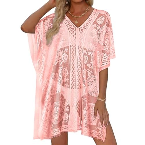 Womens Lace Bathing Suit Cover Up V Neck Beach Coverup Summer Swim Coverups Loose Bikini Beach Dress 2026