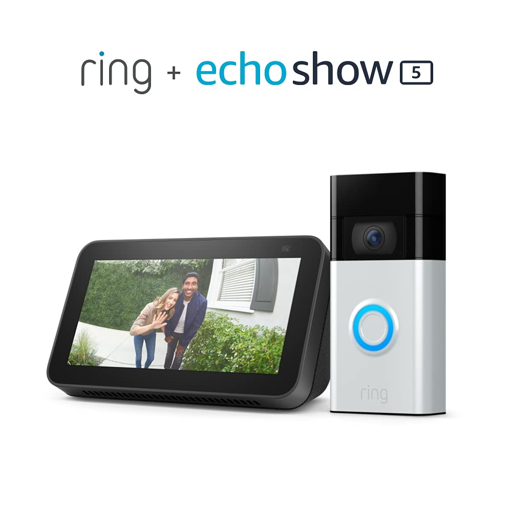 RingVideo Doorbell (Satin Nickel) bundle with Echo Show 5 (2nd Gen)