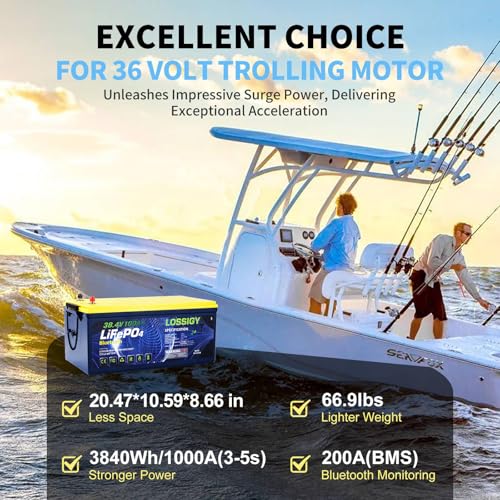 Image of LOSSIGY 36V Golf Cart Lithium Battery, Built in 200A Smart BMS, Peak Current 1000A(3-5s), Perfect for Passenger Car, Trolling Motor