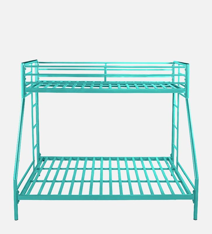 Image of Twin Over Twin Metal Bunk Bed | Bunk Bed Without Storage for Kids & Adult | Double Decker Cot for Kids Room | Space-Saving | Metal Bunker Cot (Mattress Included) (Base Blue)