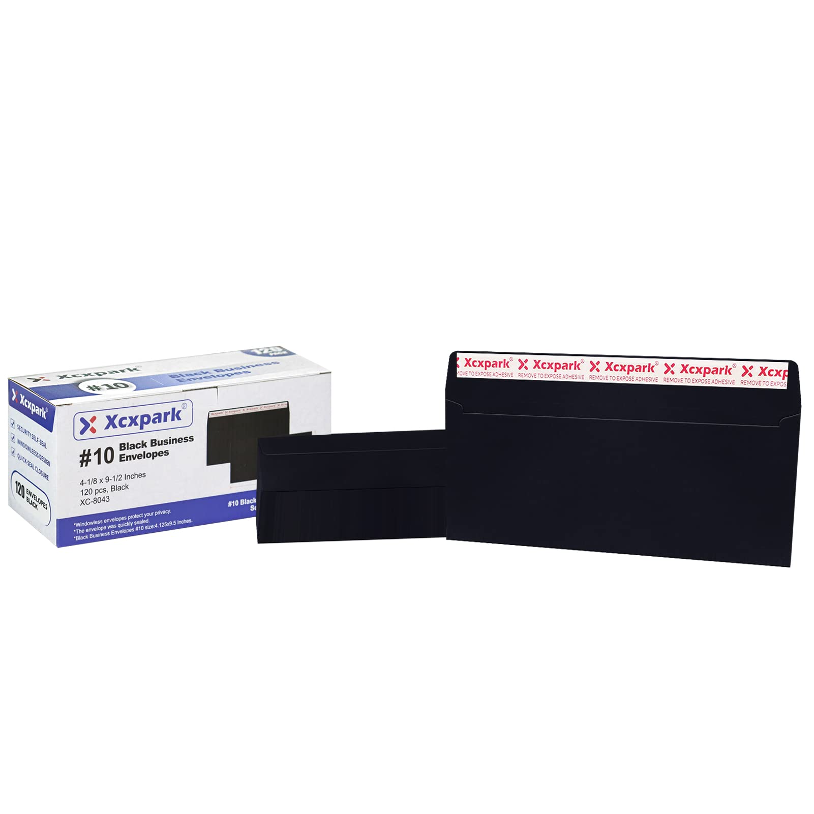 Xxcxpark 120 sobres de seguridad autoadhesivos de papel kraft negro #10 de 4-1/8 x 9-1/2 pulgadas, sobres invisibles sin ventana, sobres superfuertes de sellado rápido, patrón de tinte de seguridad