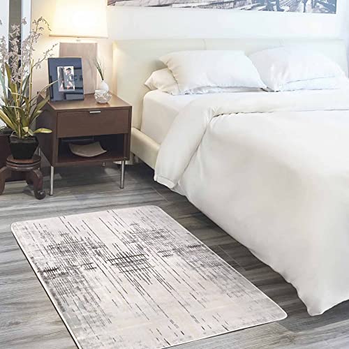 Tapis Chambre Tapis de Salon Style Moderne Tapis Artistique Traditionnel Unique Tapis de Salon Doux à Poils Courts Tapis Antidérapant Intérieur Moelleux Pour Salon Chambre (80 x 120 cm, Gris/Beige)