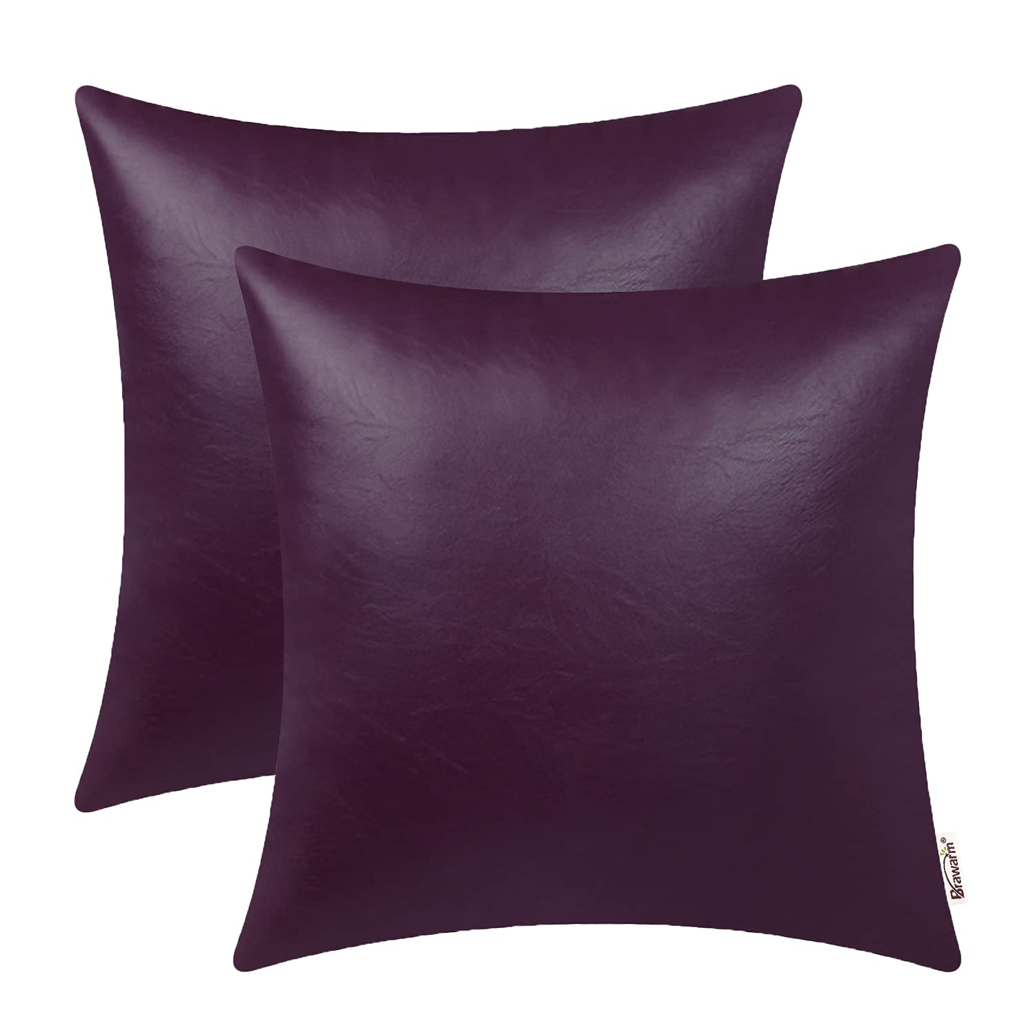 BRAWARM Faux Leather Throw Pillow Covers 18 X 18 Inches - Purple Leather Pilow Covers Pack of 2, Solid Dyed Leather Pillowcases for Couch Bed Sofa Garden Home Decorative