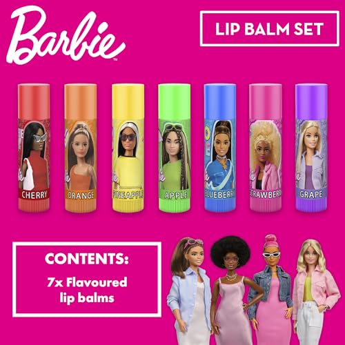 abeec Barbie Lip Balm Set, Coloured Lip Balm With 7 Flavours, Kids Lip Gloss For Barbie Fans, Age 5 And Above, Girls Party Bag Fillers, Stocking Fillers - Image 3