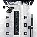 HOMEDEC Large 15x28inch and 6inch Shower Head System, Ceiling Rain Mist Waterfall Shower Faucet Set Combo Set with Handheld and 6 body jets, Black
