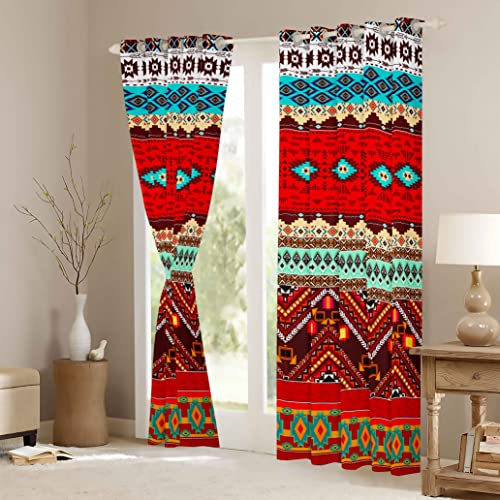 Ethnic Exotic Bohemian Curtains for Bedroom Boho Exotic Style Curtain Soft Lightweight Gorgeous Southwestern Window Treatment Bedroom Decor Colorful Aztec W46*L72 2 Panels - Image 3