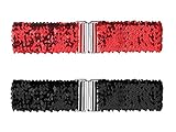 Allegra K Womens Glitter Stretchy Waist Belts Interlock Buckles Sequins Decor Wide Elastic Belts 2PCS 60cm/23.62' Red
