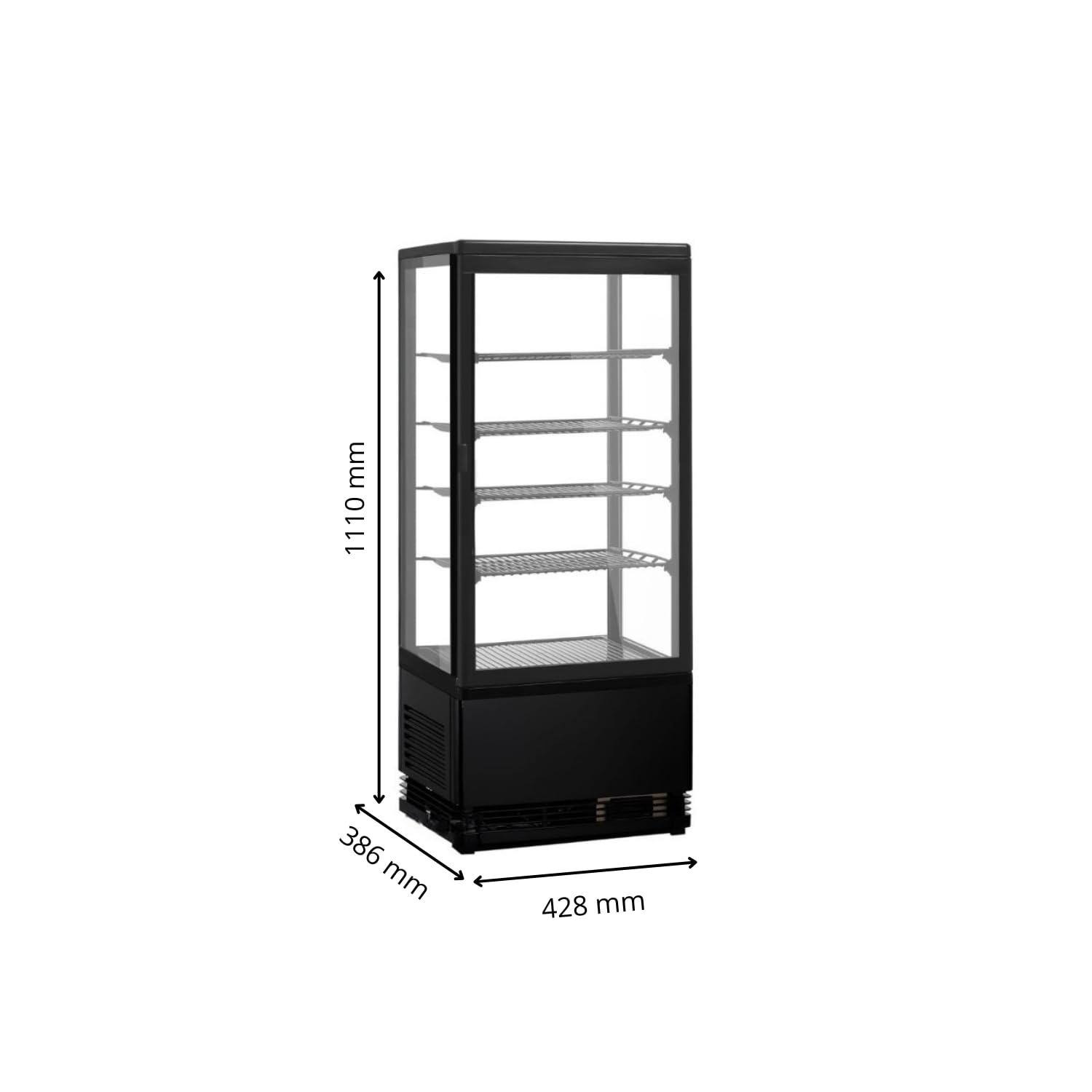 Générique Vitrine Réfrigérée à Poser 98L Noire - 0/+12°C - LED - Double Vitrage 4 Faces - Froid Ventilé