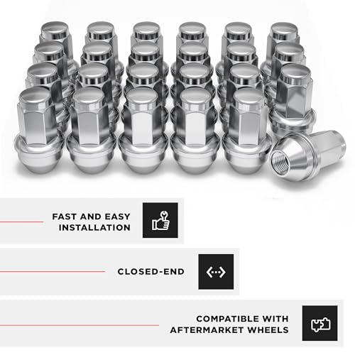 Image of White Knight M14x2.0 Factory Style Lug Nuts for Ford F-150 (2001-2014) and Expedition (2004-2014), Chrome Extra Bulge Acorn - WN28850-24AM (24 Pack)