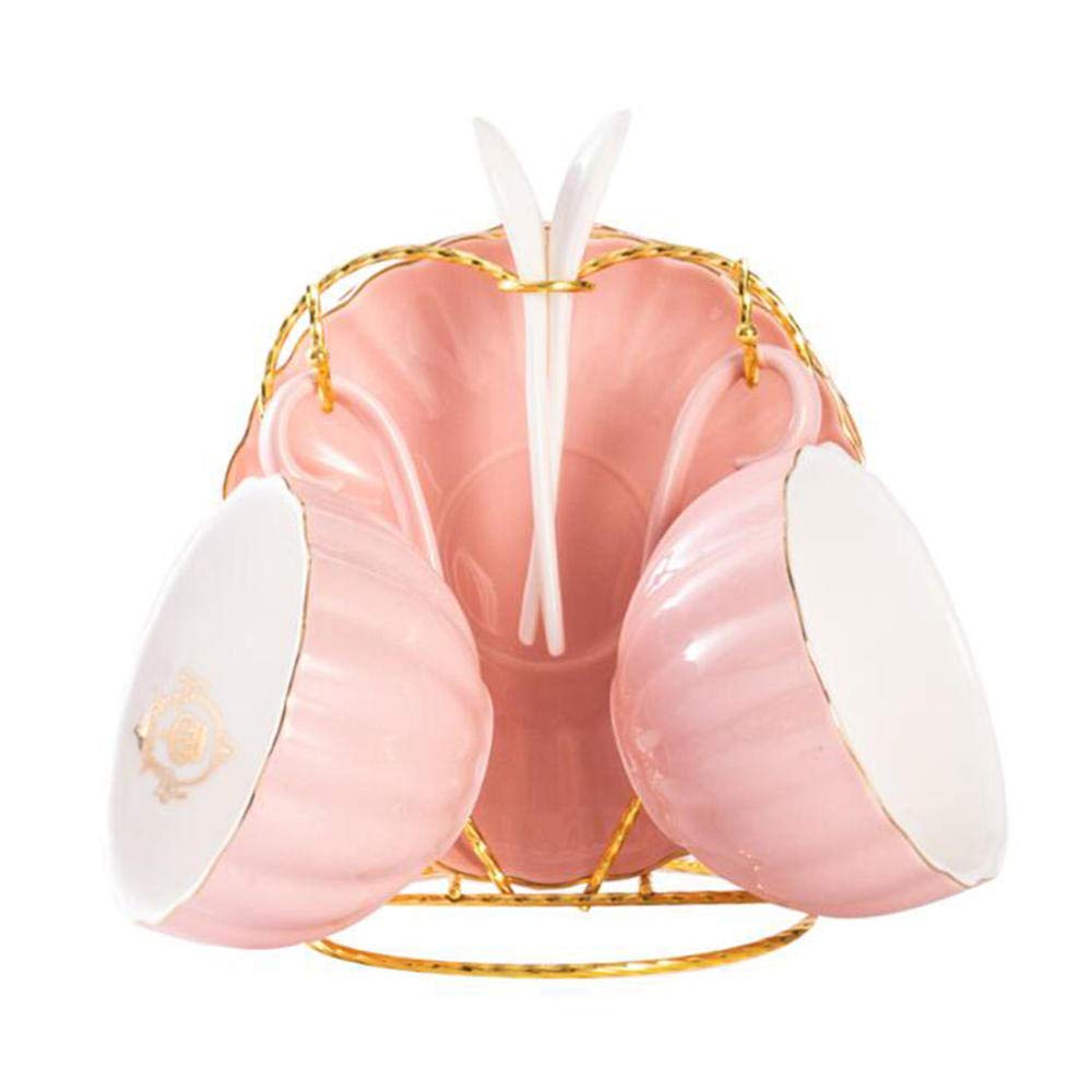 2 piece set espresso cup set Continental ceramics household cups tea cups coffee cups and saucers set tea set 200cc@Pink 2 cup saucer + gold iron frame